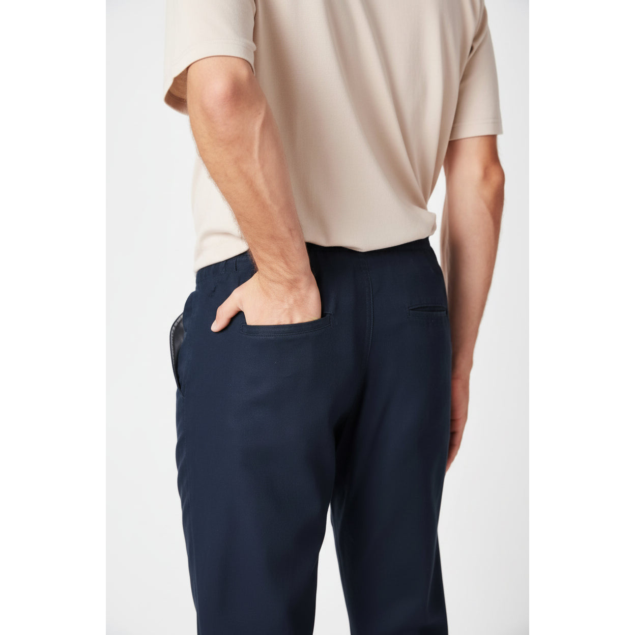 Livergy Men's Linen Blend Trousers Straight Fit Drawstring Pockets