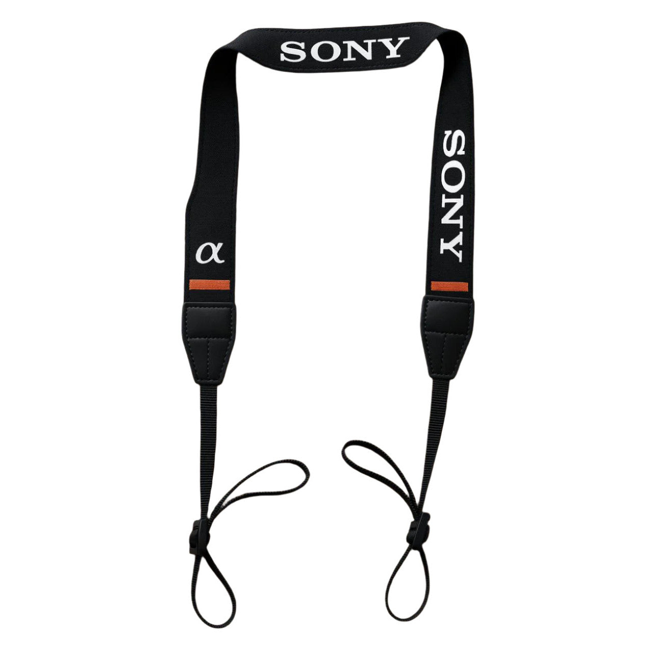 Sony camera strap with brand logos on a white background