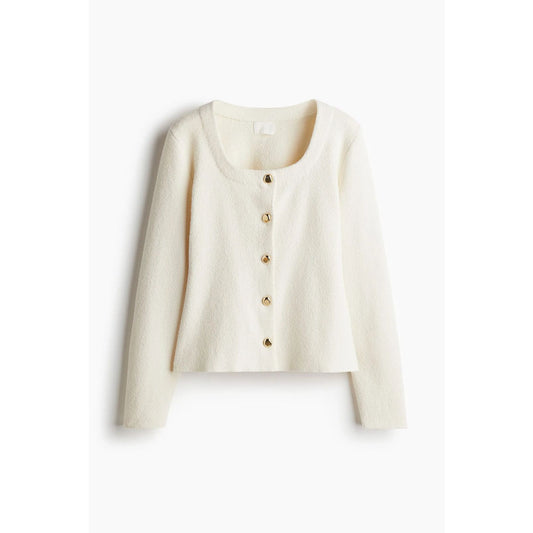 H&M Soft Knit Button-Down Cream Cardigan