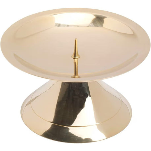 Disc Candlestick 11cm Brass Gold Altar Candle Holder with Spike