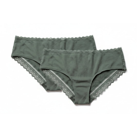 Esmara Women’s Panties – Olive Green Cotton Blend with Lace Trim