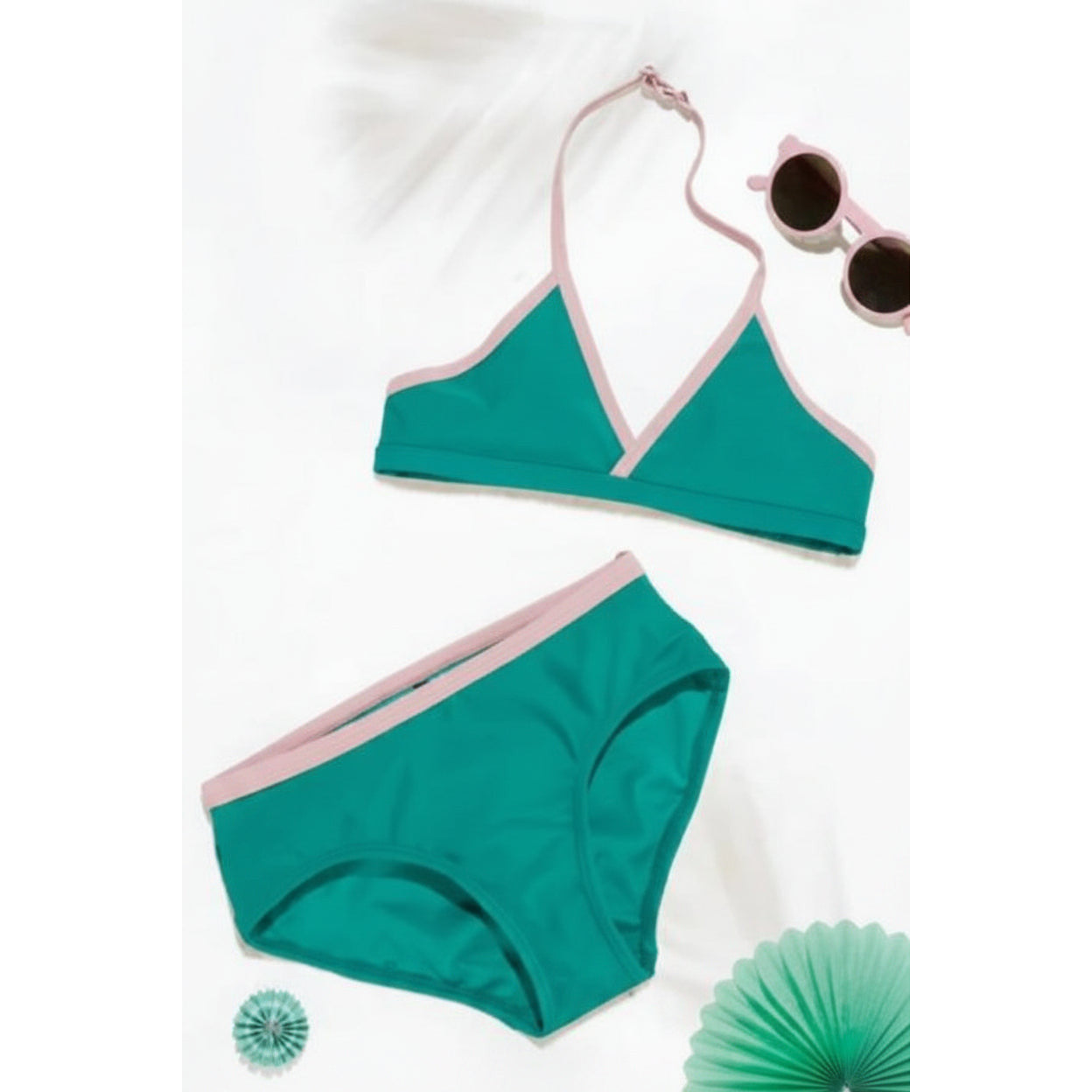 Kids Turquoise & Pink Two-Piece Swimsuit Set