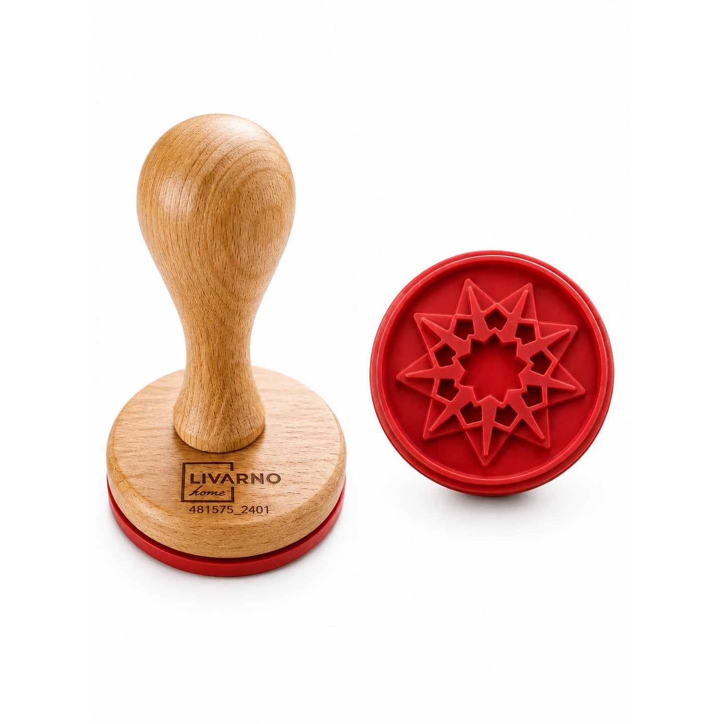 LIVARNO Home Wooden Cookie Stamp – Geometric Star Pattern