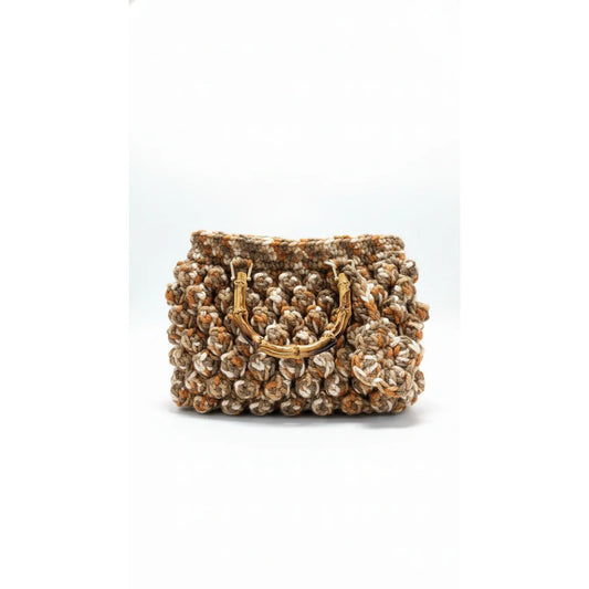Handmade Crochet Clutch Bag with Bamboo Handle – Earth Tone Mix - Gomix Brands Outlet
