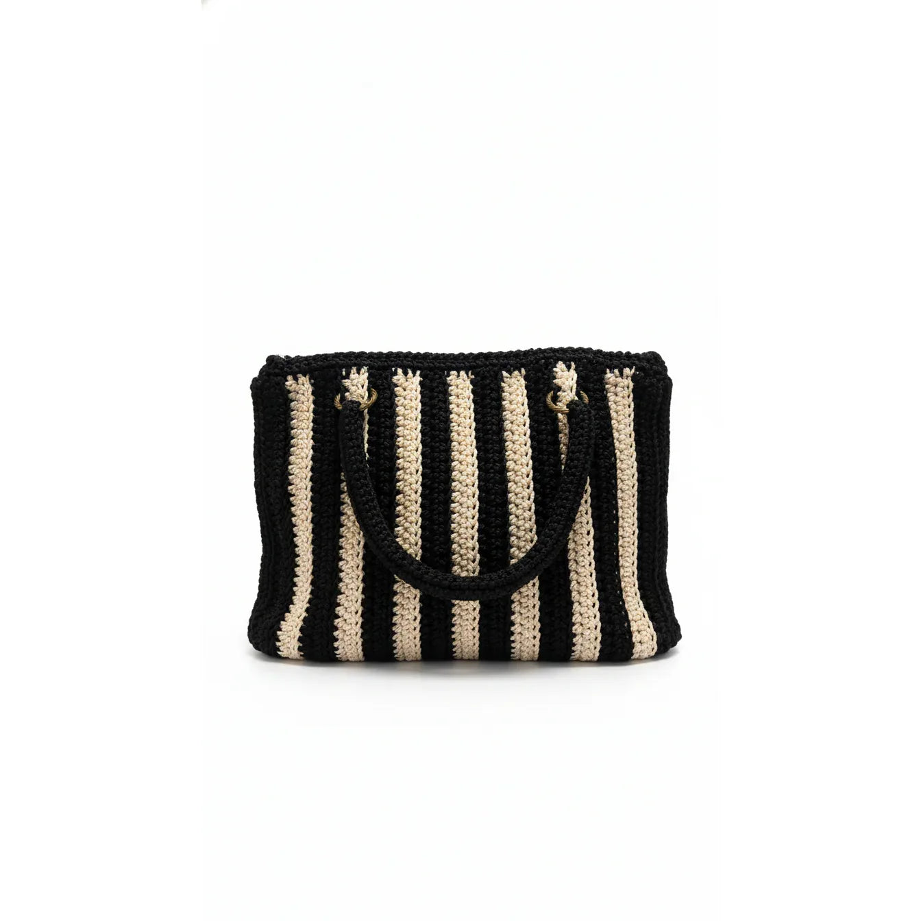 Handmade Crochet Tote Bag – Black & Beige Vertical Stripes - Gomix Brands Outlet
