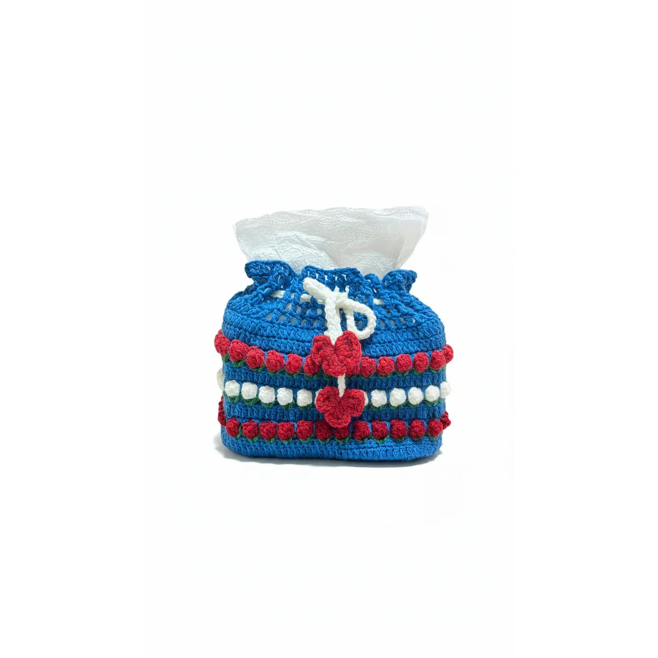 Handmade Crochet Tissue Box Cover – Blue Floral Stripe Design - Gomix Brands Outlet