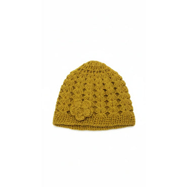 Handmade Crochet Beanie Hat with Flower Detail – Mustard Yellow - Gomix Brands Outlet