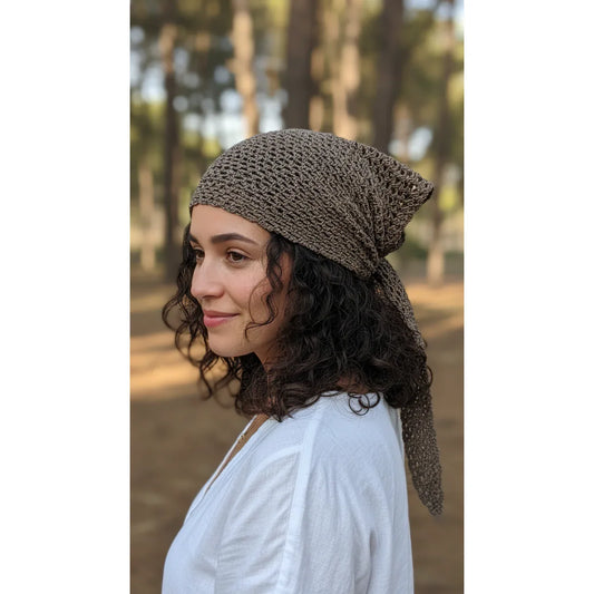 Hand-Crocheted Knit Bandana - Taupe - Gomix Brands Outlet