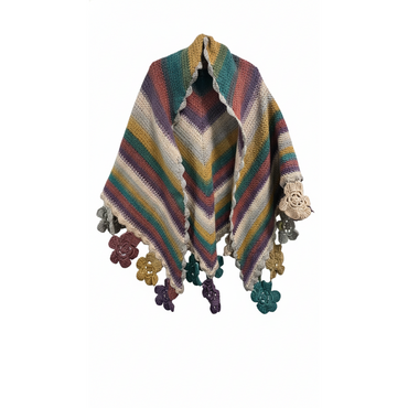 Handmade Crochet Floral Shawl – Multicolor Striped Wrap - Gomix Brands Outlet