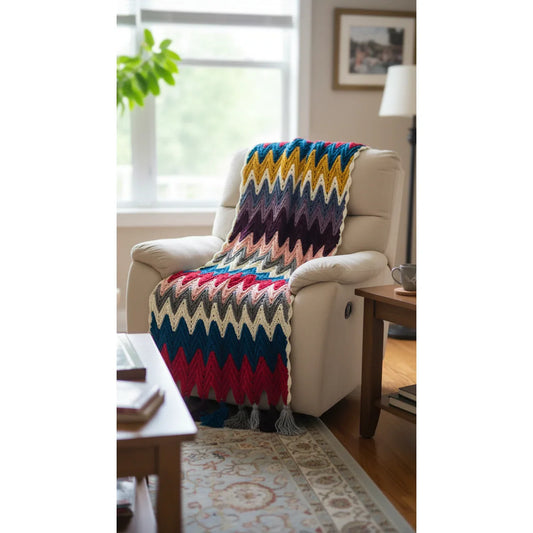 Handmade Zigzag Crochet Scarf with Tassels - Gomix Brands Outlet