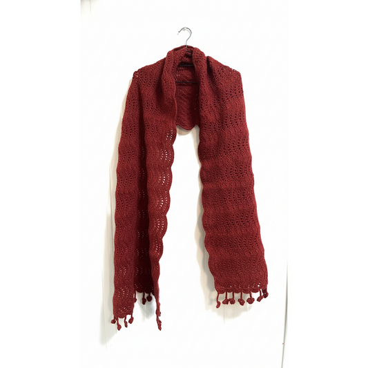 Handmade Crochet Scarf with Tassel Ends – Burgundy