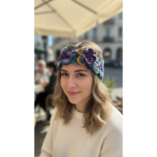 Handmade Crochet Multi-color Headband with Floral Accent - Gomix Brands Outlet