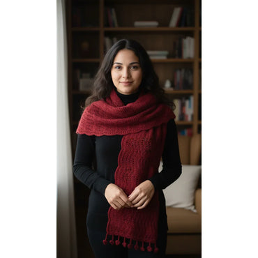 Handmade Crochet Scarf with Tassel Ends – Burgundy - Gomix Brands Outlet