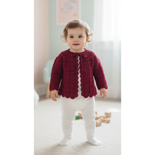 Handmade Crochet Baby Burgundy Cardigan