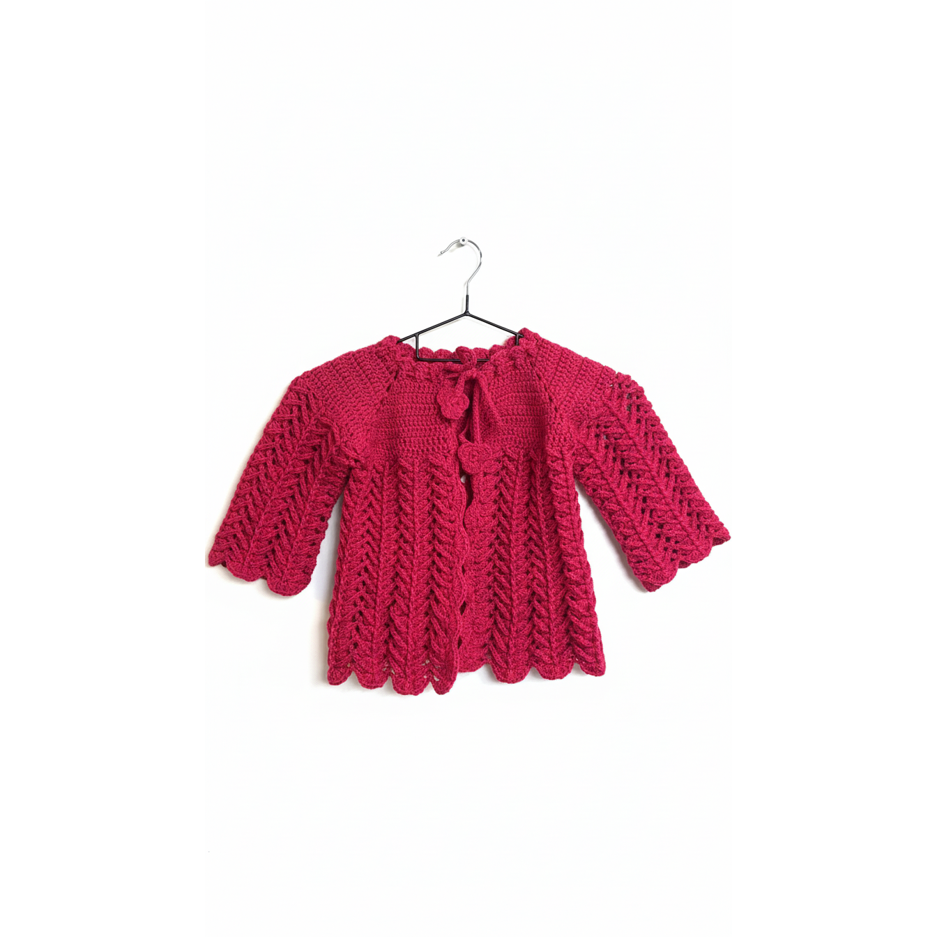 Handmade Crochet Baby dark fuchsia Cardigan with Tie Closure