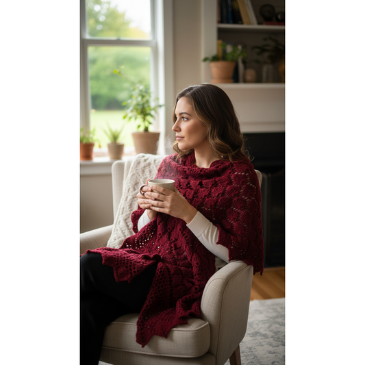 Handmade Crochet Burgundy Shawl