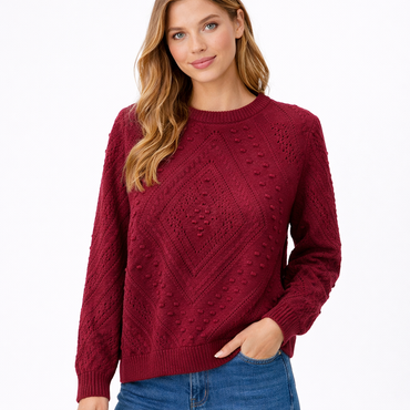 Maison 123 Textured Knit Sweater with Diamond Pattern