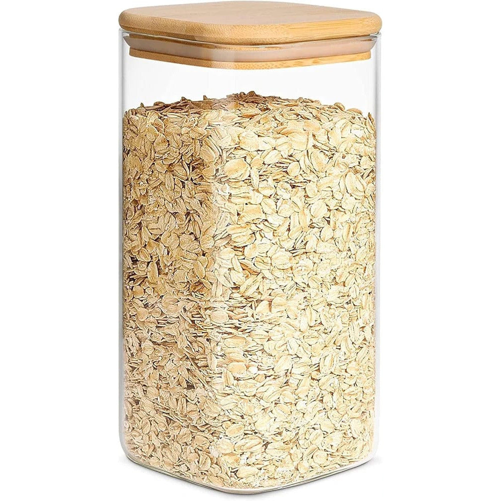 Glass Storage Jars with Airtight Bamboo Lids Set of 4 square and 2 rectangle