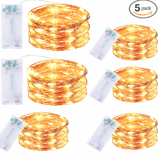 Innolife 5-Pack Battery-Operated LED Fairy String Lights, 10ft Warm White