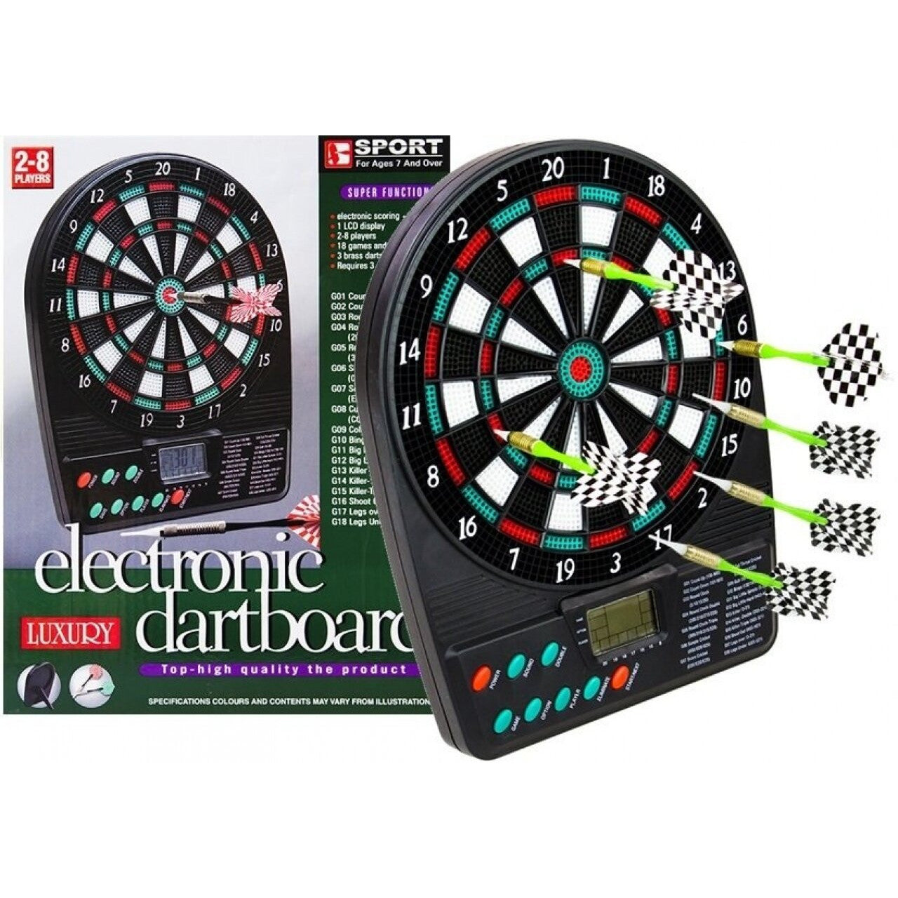 SPORT Electronic Dartboard with LCD Display, 18 Games, 2-8 Players, Brass Darts