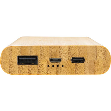 Eco-Friendly Bamboo Wireless Power Bank: 8000mAh Portable Charger, 5W Wireless