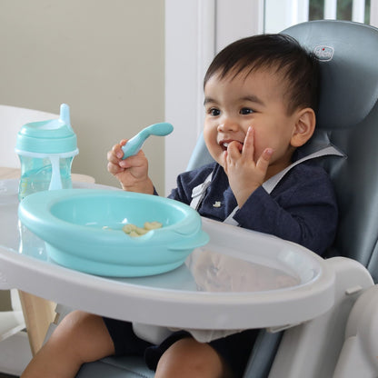 Chicco 6m+ Baby Weaning Meal Set: Warm Plate, Sippy Cup, Ergonomic Spoon - Blue