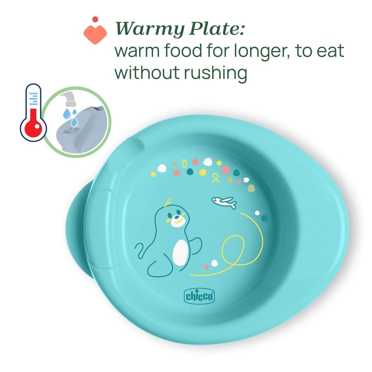 Chicco 6m+ Baby Weaning Meal Set: Warm Plate, Sippy Cup, Ergonomic Spoon - Blue