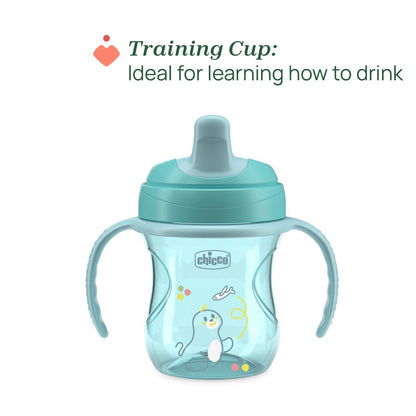 Chicco 6m+ Baby Weaning Meal Set: Warm Plate, Sippy Cup, Ergonomic Spoon - Blue