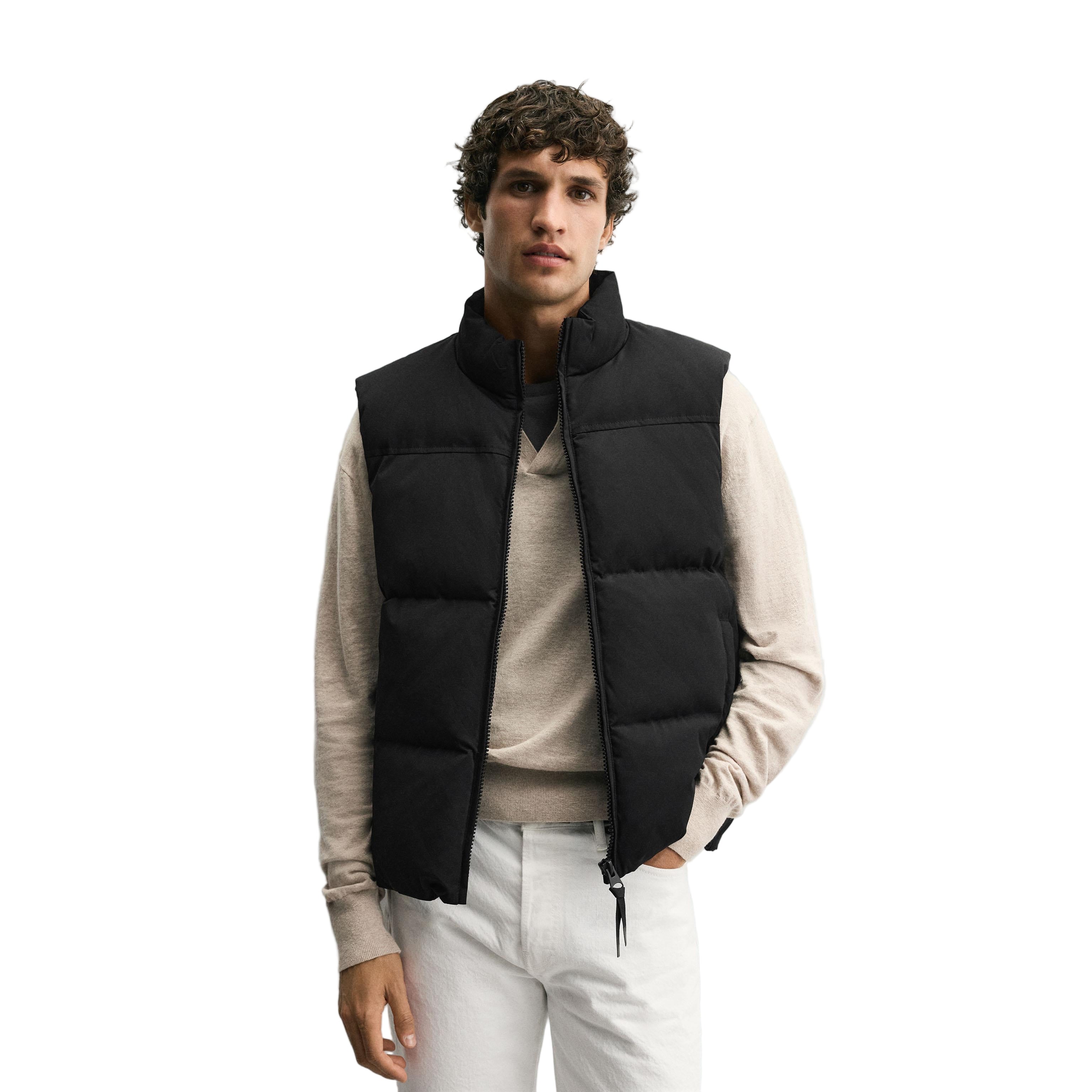 Men's Regular Fit Padded Gilet - Warm High-Neck Sleeveless Vest Jacket