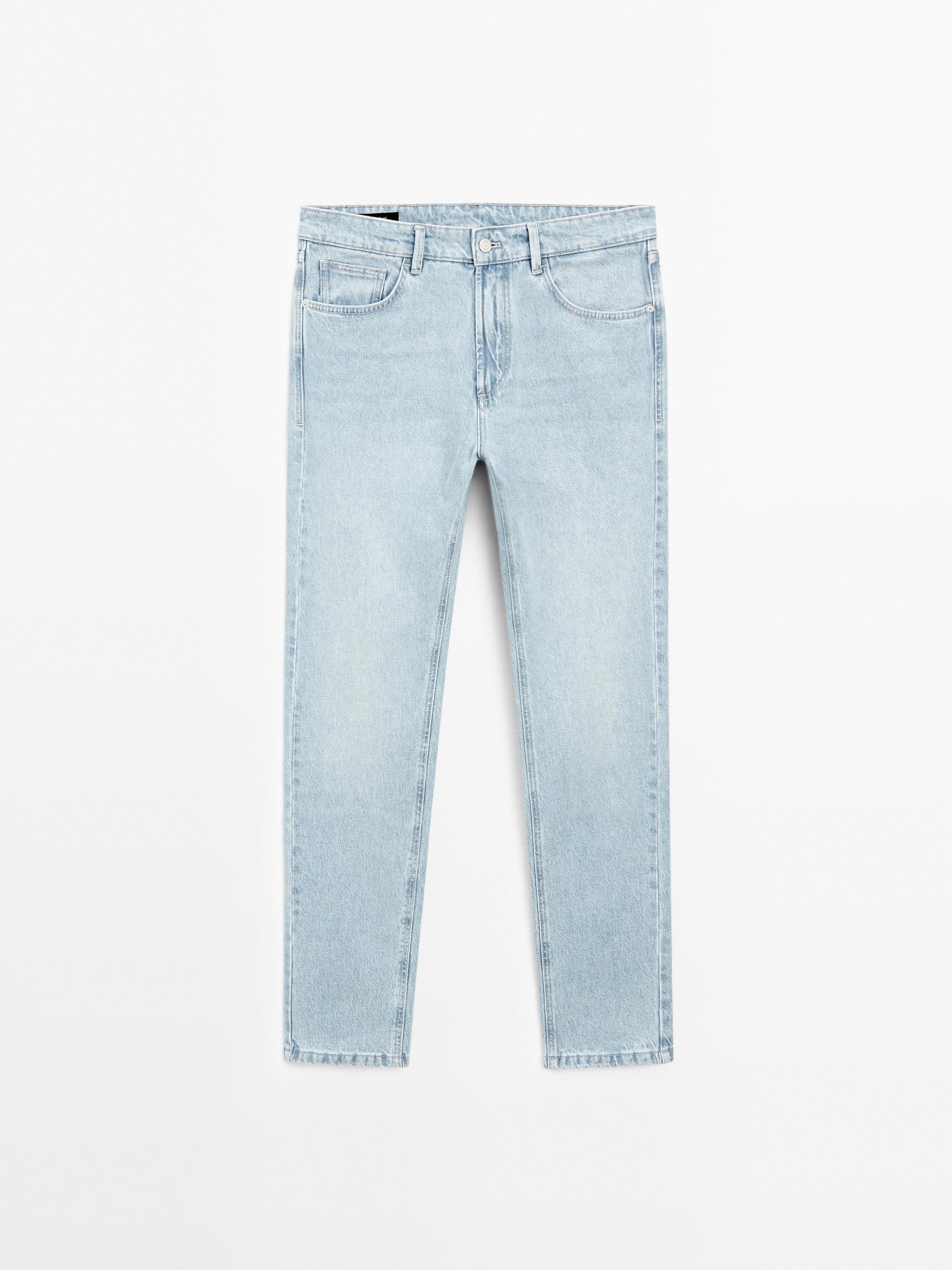 Men's Stylish Slim Fit Faded Wash Cotton Blend Jeans - Five-Pocket Design