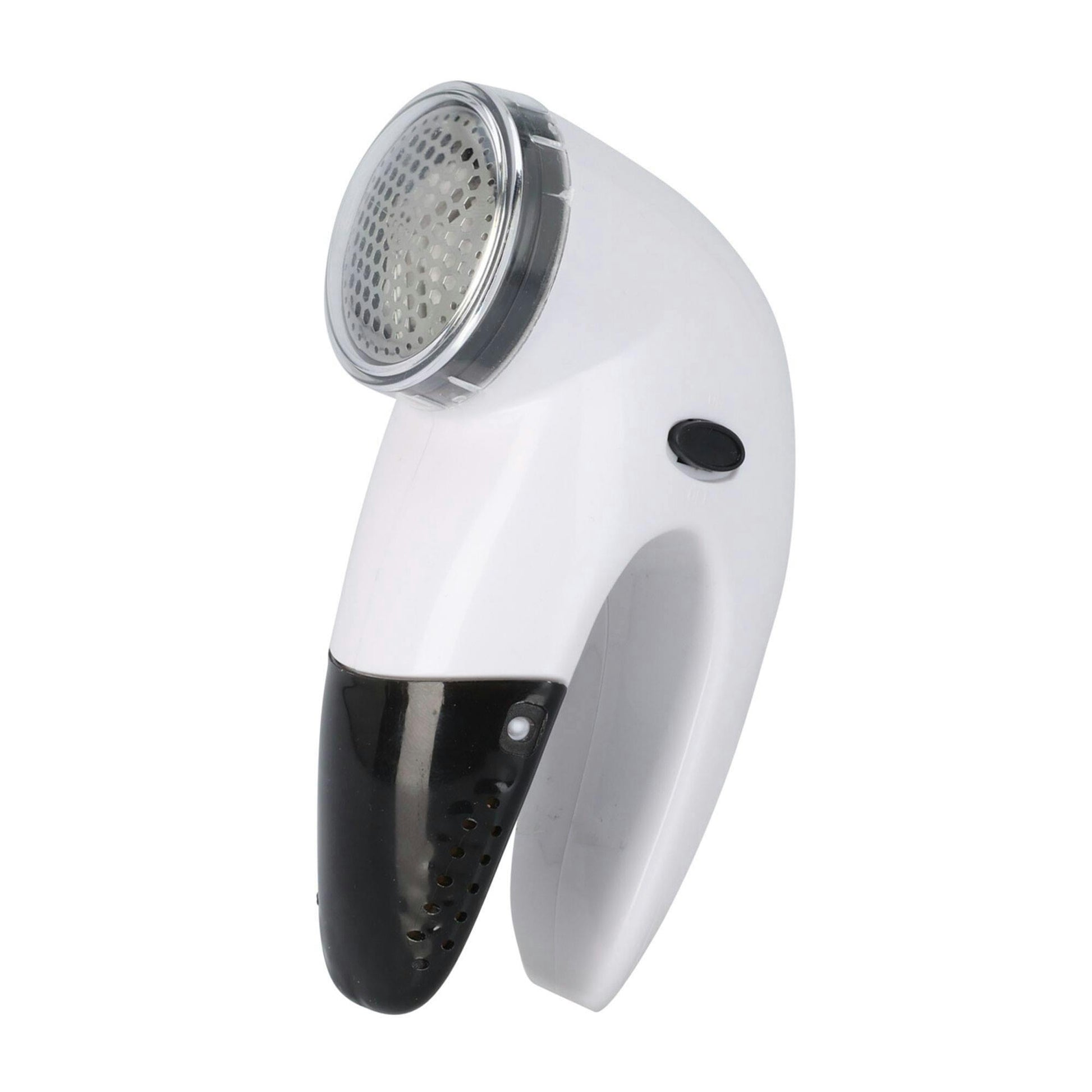 WellHome Compact ABS Lint Remover, Stainless Steel Cover, Battery-Powered, Black & White