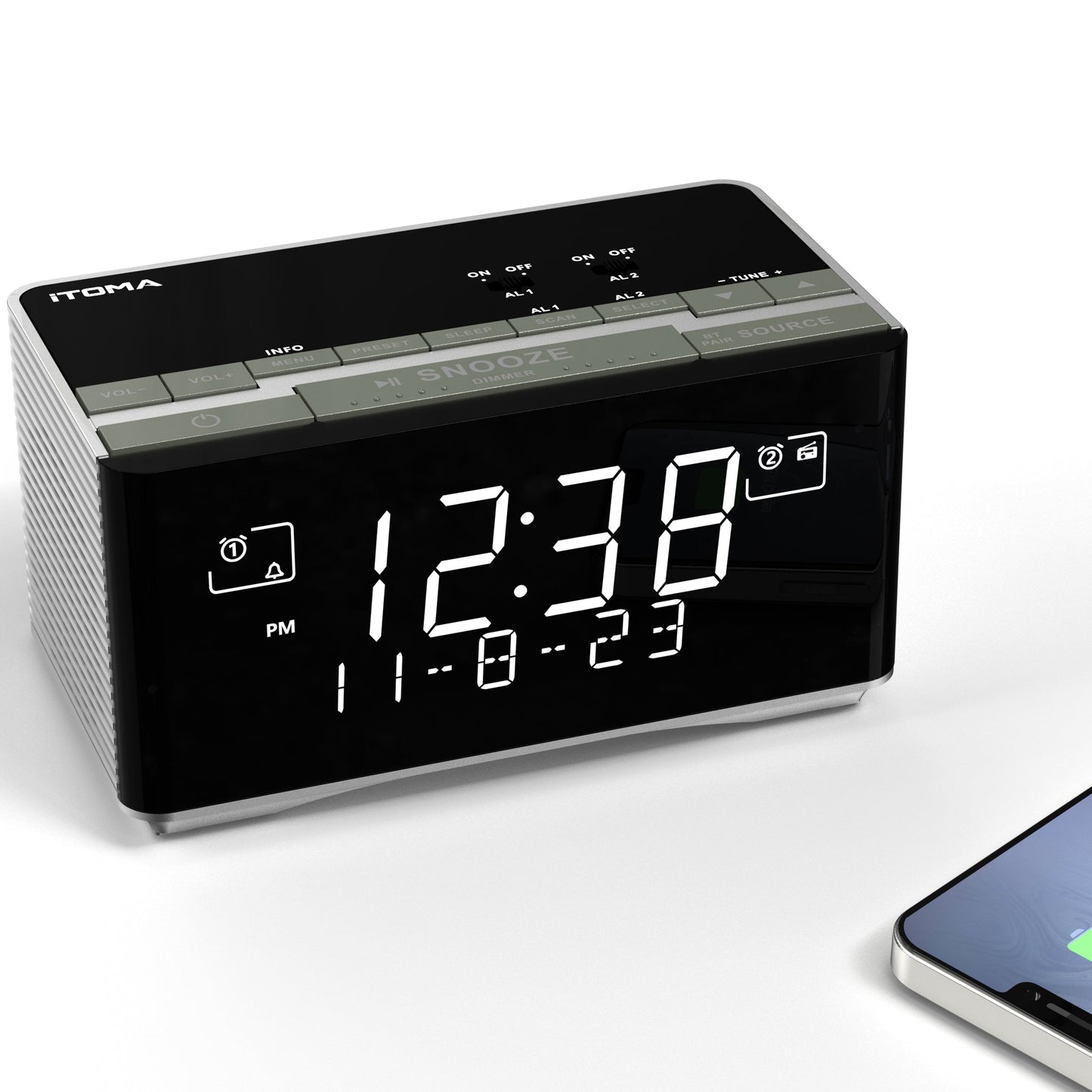 iTOMA 3501D Alarm Clock with DAB & FM Radio Bluetooth Speaker USB Charging Port Headphone Jack Dual Alarm Snooze Dimmable LCD Display