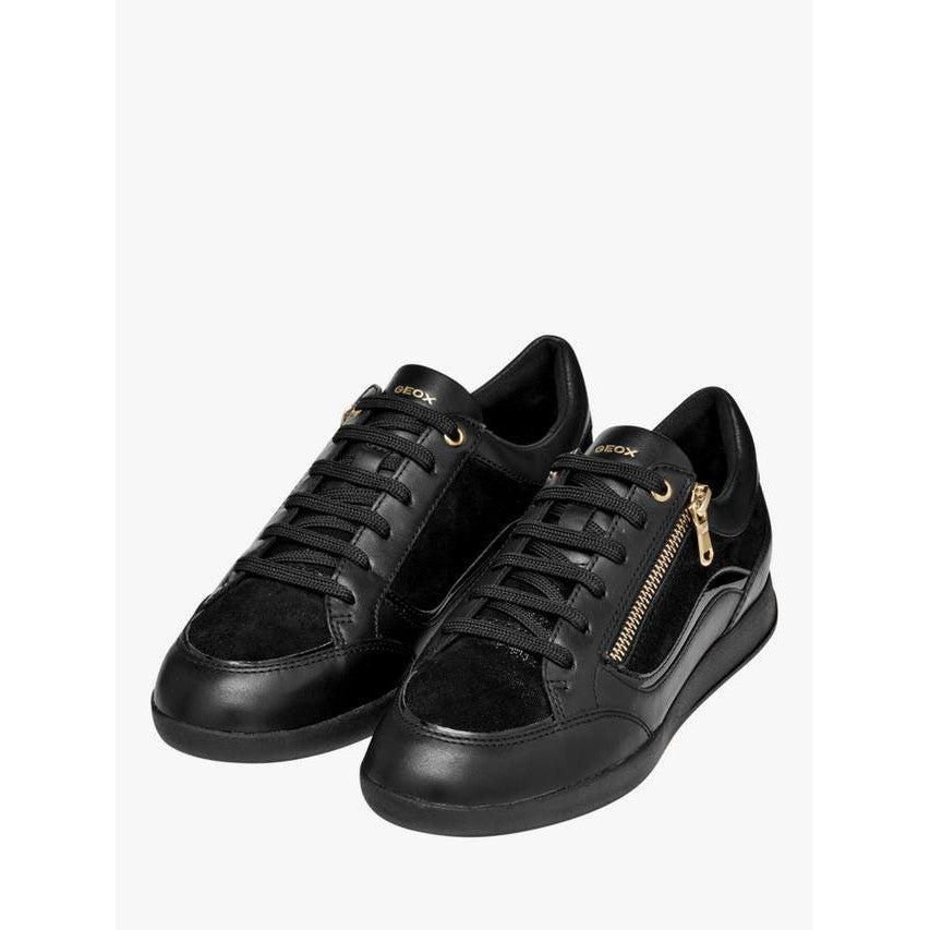 Geox Maryemy Women's Black Leather Blend Zip Trainers - Stylish Comfort