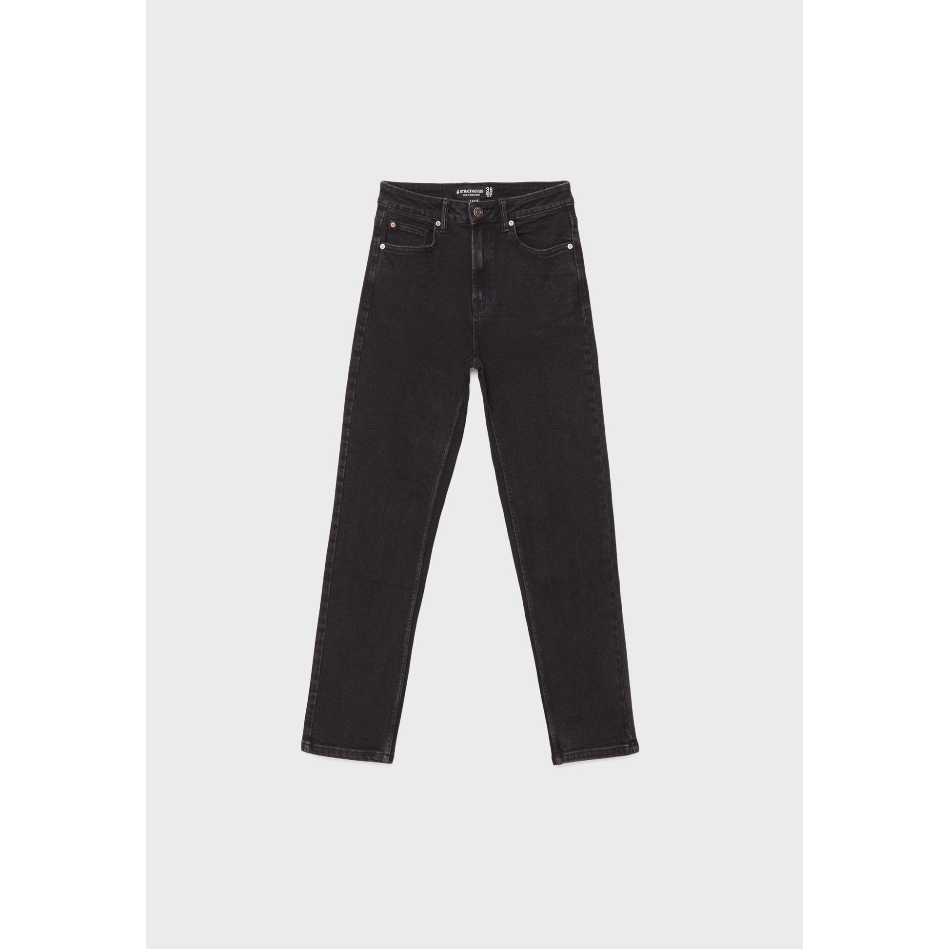 Women's High-Waist Mom Slim Fit Jeans - Washed Black Stretch Denim
