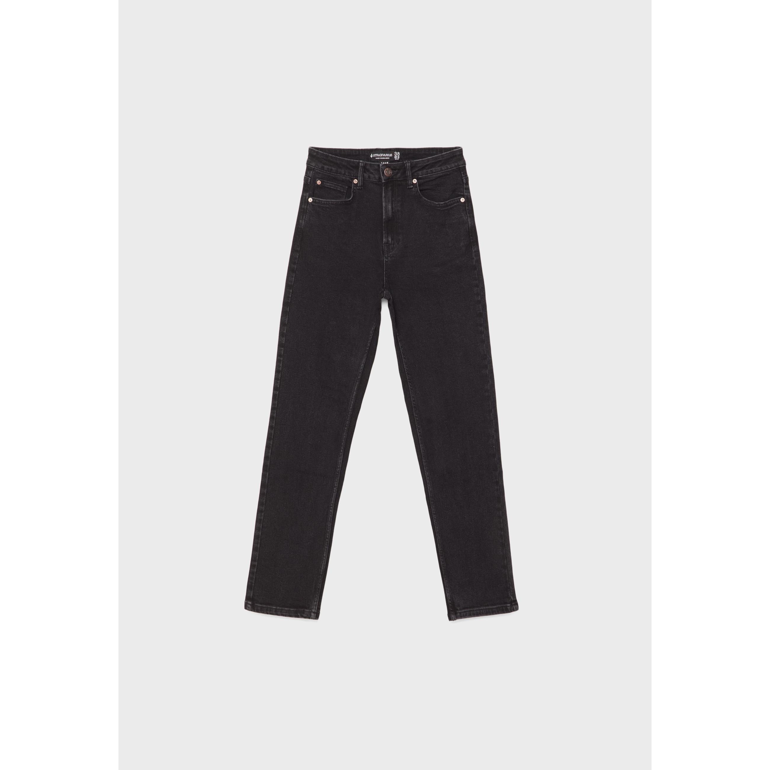 Women's High-Waist Mom Slim Fit Jeans - Washed Black Stretch Denim