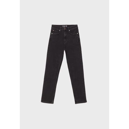 Women's High-Waist Mom Slim Fit Jeans - Washed Black Stretch Denim