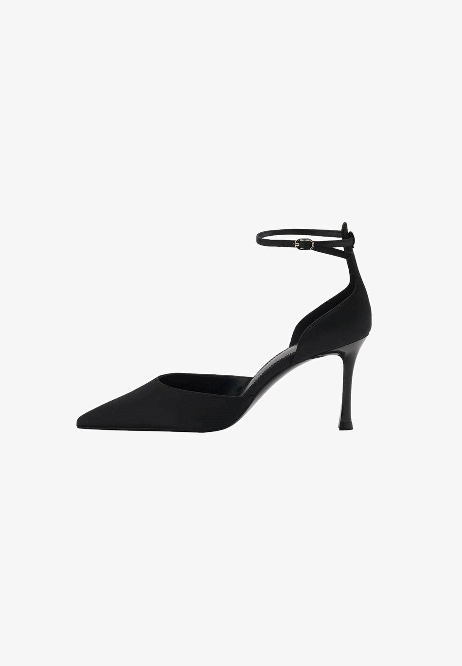 Mango ZOOM Black Pointed Toe Stiletto High Heel Pumps with Ankle Strap