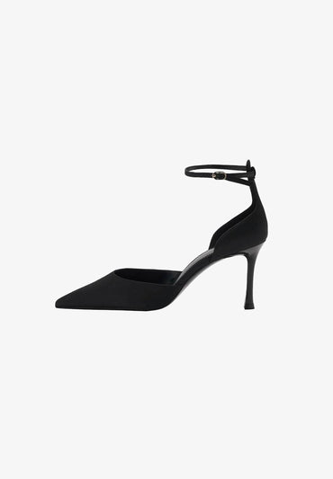 Mango ZOOM Black Pointed Toe Stiletto High Heel Pumps with Ankle Strap