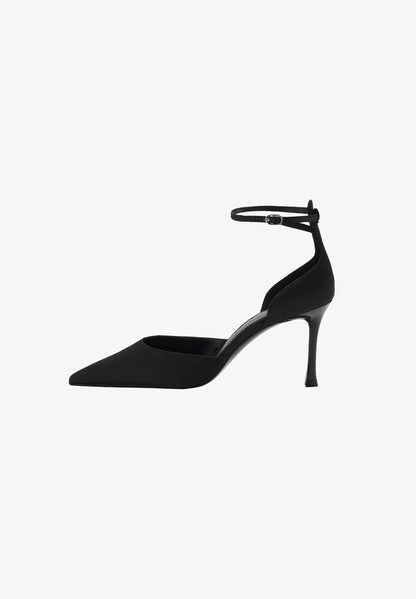 Mango ZOOM Black Pointed Toe Stiletto High Heel Pumps with Ankle Strap