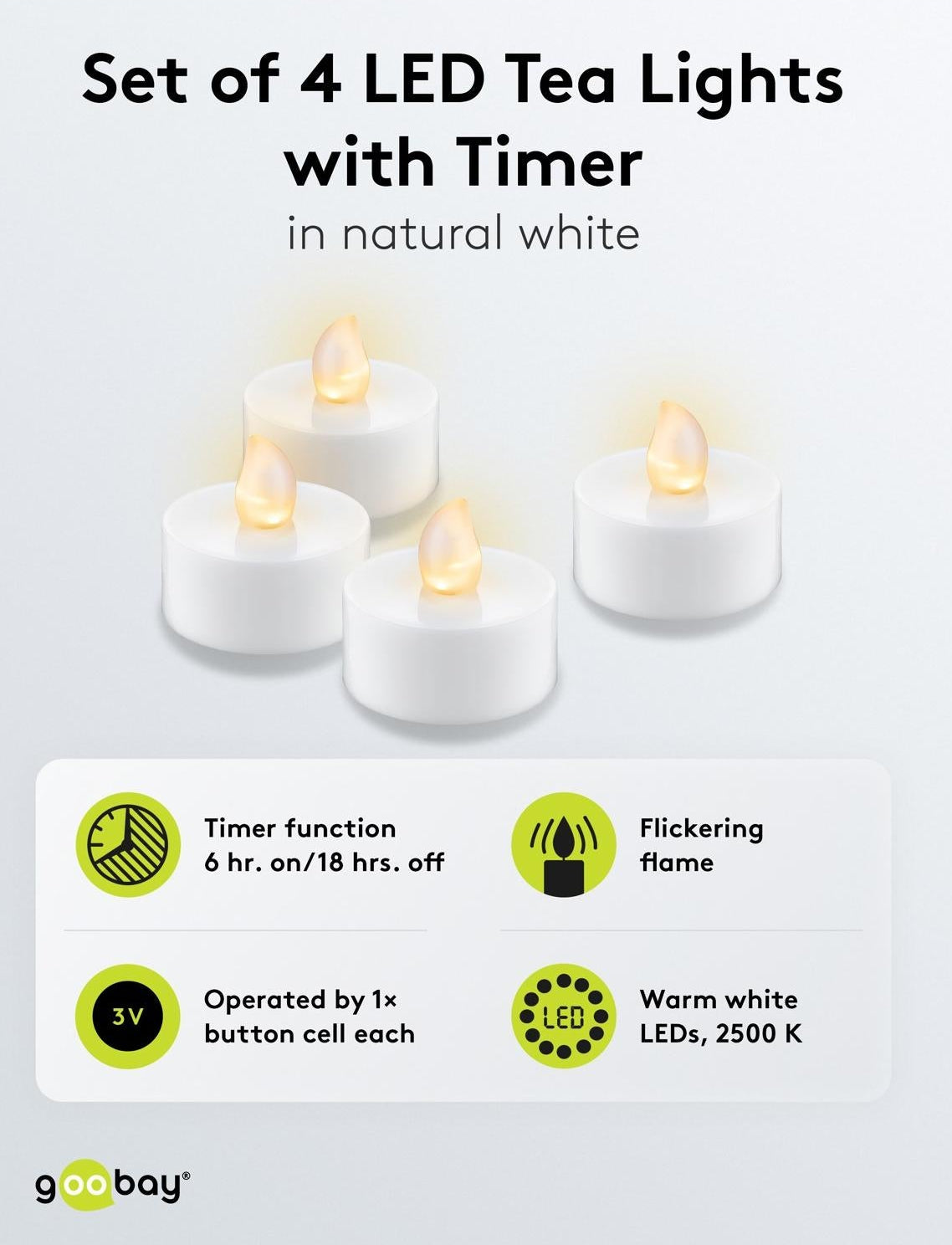 Goobay LED Tea Lights Set with Timer White