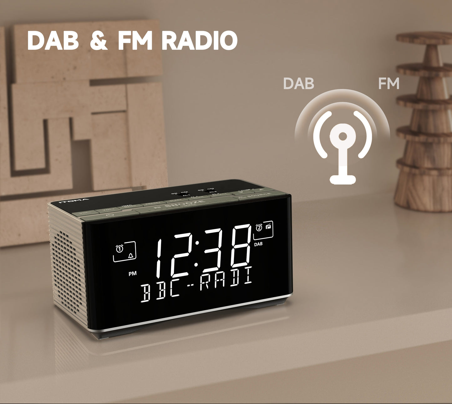 iTOMA 3501D Alarm Clock with DAB & FM Radio Bluetooth Speaker USB Charging Port Headphone Jack Dual Alarm Snooze Dimmable LCD Display