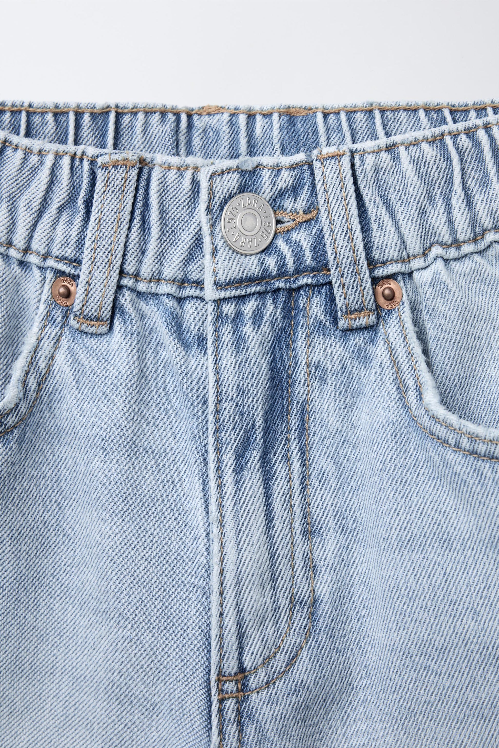 Kids Baggy Fit Elastic Waist Denim Jeans Light Blue Casual