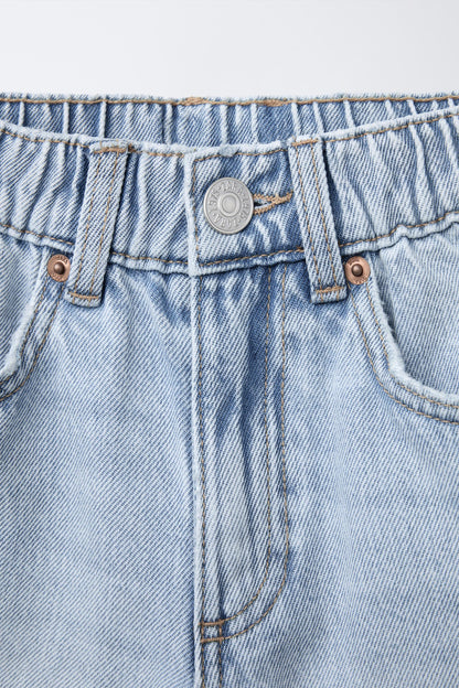 Kids Baggy Fit Elastic Waist Denim Jeans Light Blue Casual