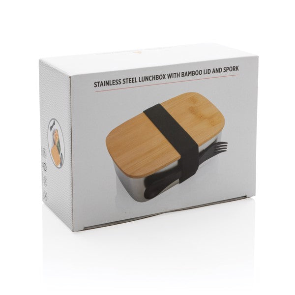 Premium Stainless Steel Lunchbox with Bamboo Lid & Spork for Healthy Meals