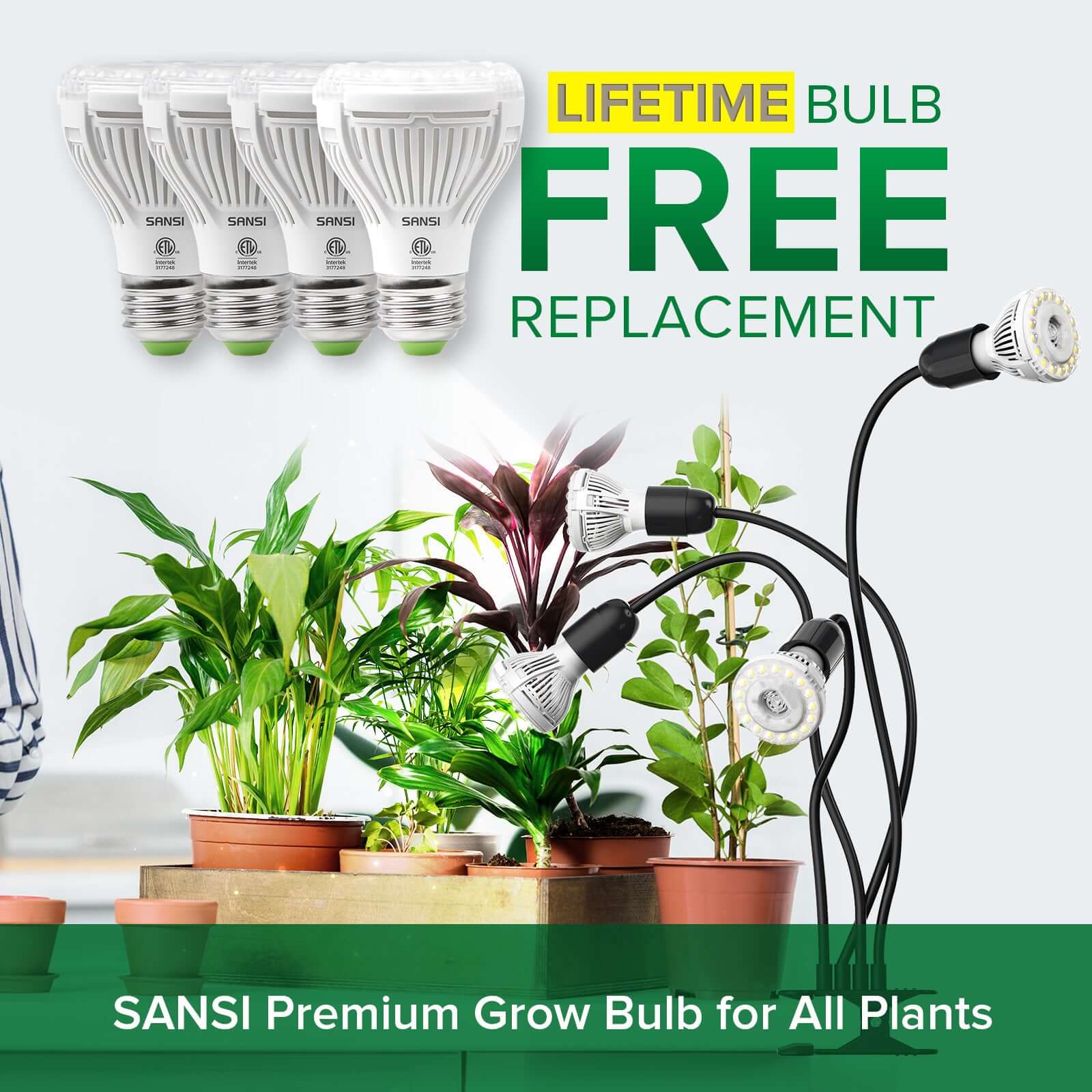 SANSI C21GL-GE26-10W 40W Adjustable 4-Head LED Grow Light