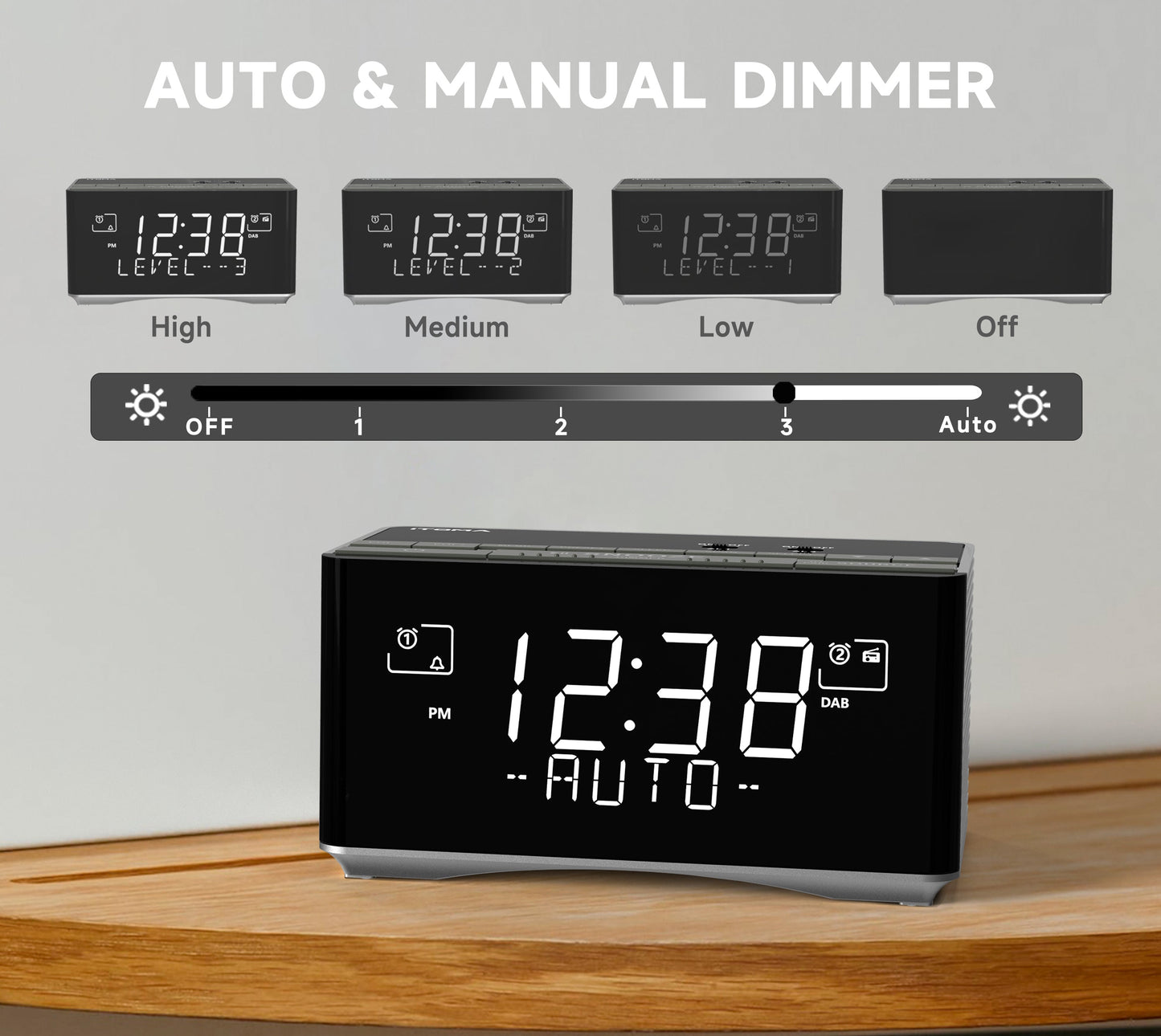 iTOMA 3501D Alarm Clock with DAB & FM Radio Bluetooth Speaker USB Charging Port Headphone Jack Dual Alarm Snooze Dimmable LCD Display