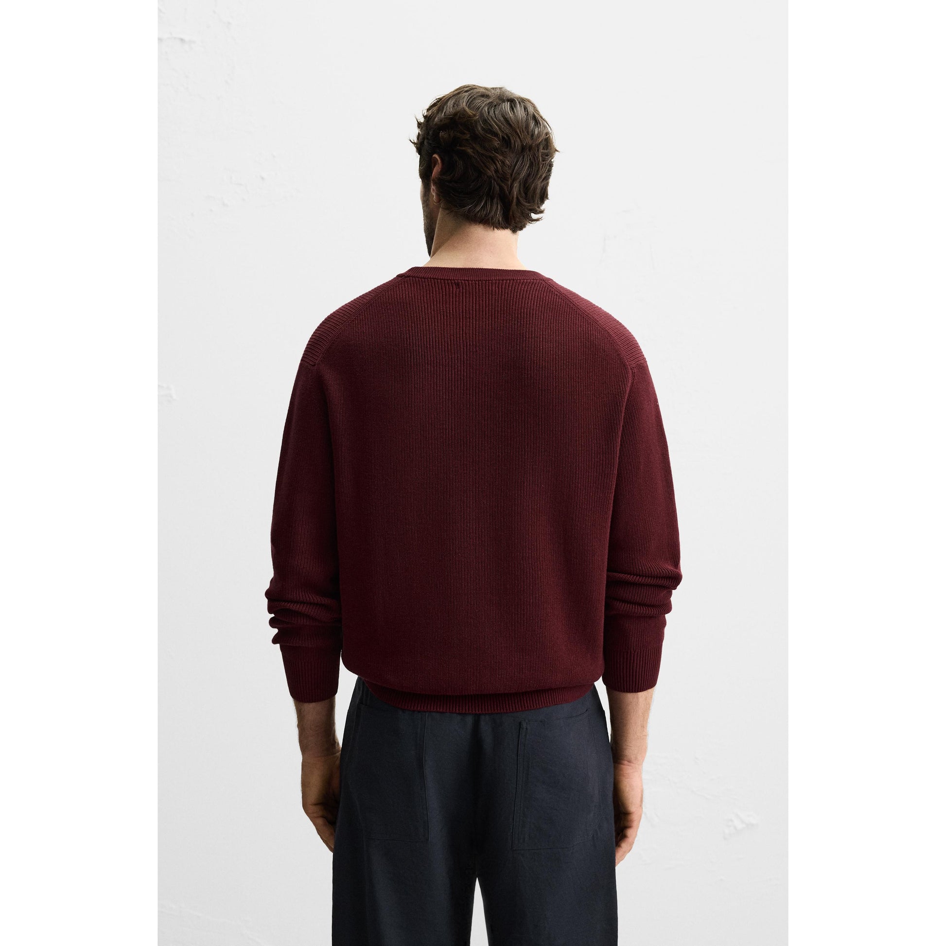 Comfortable Men's Purl Knit Sweater: Relaxed Fit, Spun Cotton, Ribbed Trims