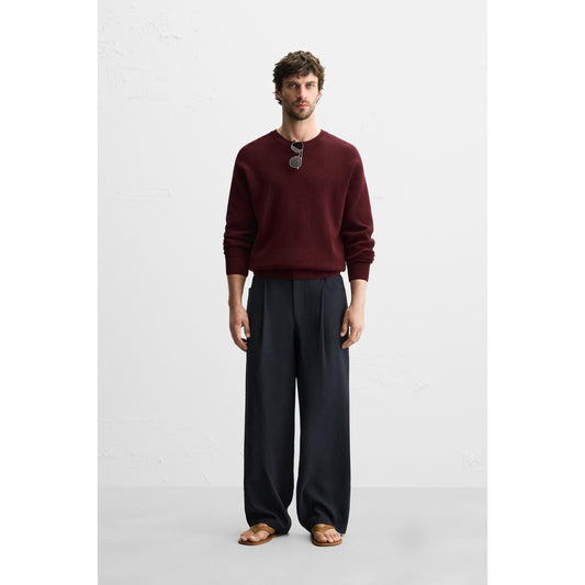 Comfortable Men's Purl Knit Sweater: Relaxed Fit, Spun Cotton, Ribbed Trims