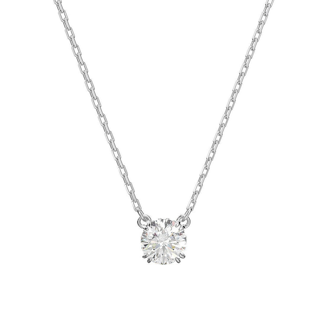 Swarovski Stilla Rhodium-Plated Crystal Pendant Necklace: Elegant Round Brilliant Cut