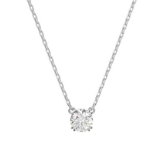 Swarovski Stilla Rhodium-Plated Crystal Pendant Necklace: Elegant Round Brilliant Cut